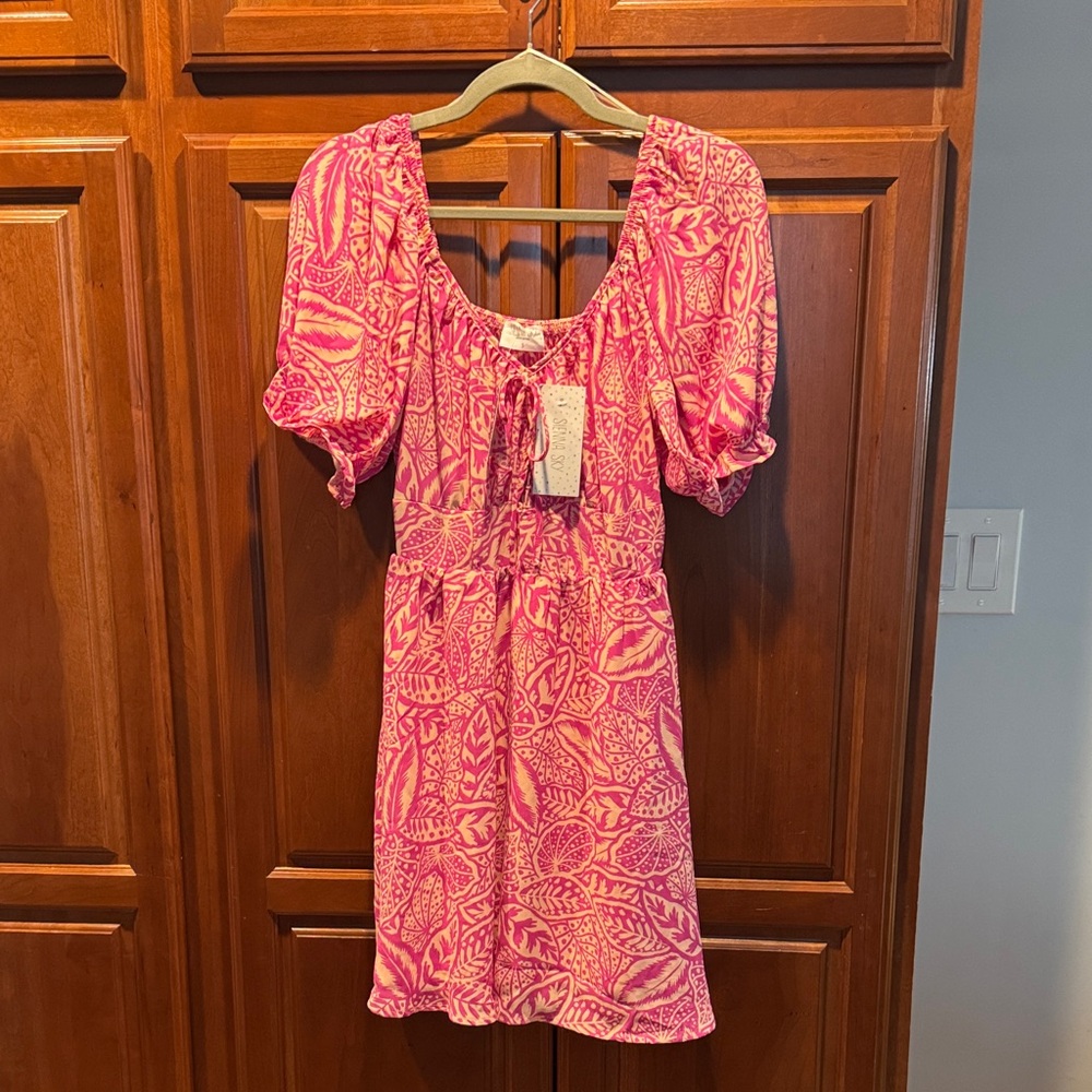Sienna Sky Vibrant Pink and Cream Patterned Mini Dress